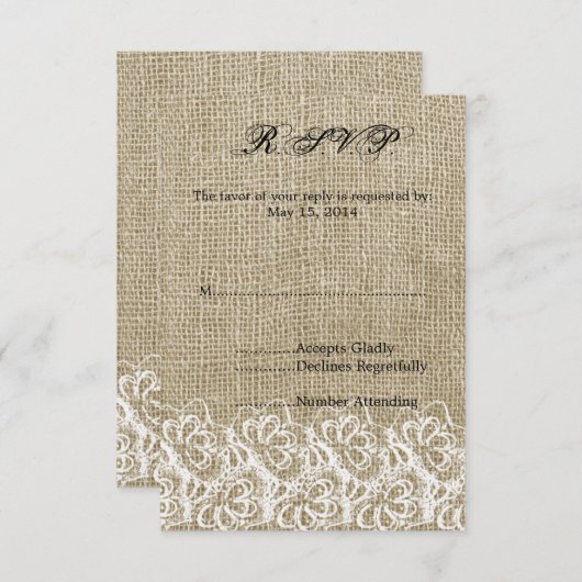 Faux Burlap en Kant RSVP (Voorkant / Achterkant)