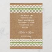 FAUX burlap en lace limoen country bruiloft Menu (Achterkant)