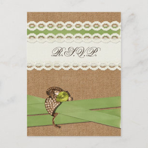 FAUX burlap en lace limoen country bruiloft Uitnodiging Briefkaart