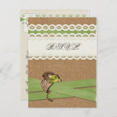 FAUX burlap en lace limoen country bruiloft Uitnodiging Briefkaart (Voorkant / Achterkant)