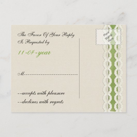 FAUX burlap en lace limoen country bruiloft Uitnodiging Briefkaart (Achterkant)