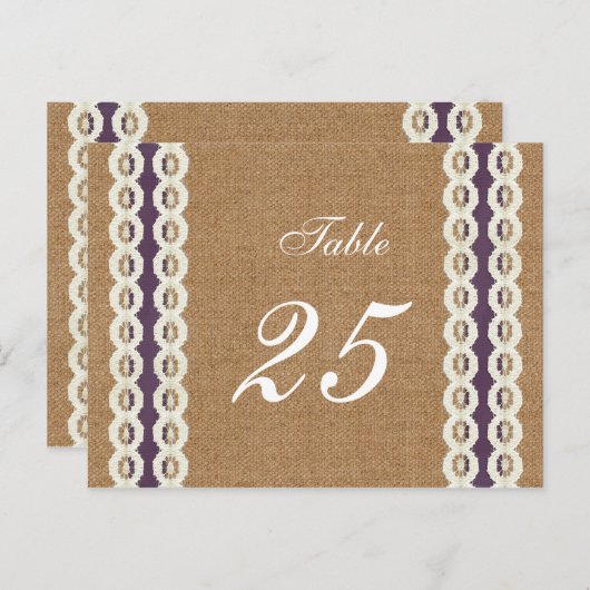 FAUX burlap en lace paarse country bruiloft Briefkaart (Voorkant / Achterkant)
