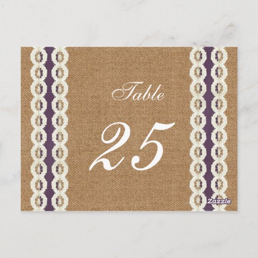 FAUX burlap en lace paarse country bruiloft Briefkaart (Achterkant)