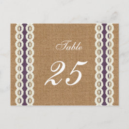 FAUX burlap en lace paarse country bruiloft Briefkaart
