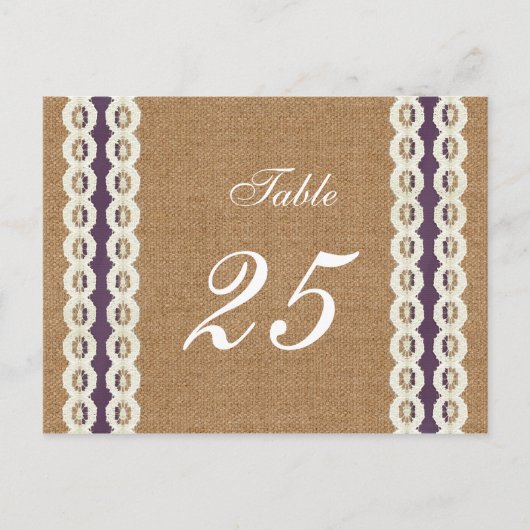 FAUX burlap en lace paarse country bruiloft Briefkaart (Voorkant)