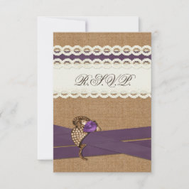 FAUX burlap en lace paarse country bruiloft RSVP Kaartje