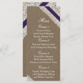 FAUX Burlap en paarse kant trouwkaart Menu (Voorkant / Achterkant)