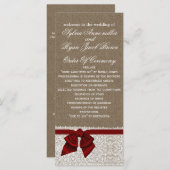 FAUX Burlap en rode kant Trouwprogramma Programmakaart (Voorkant / Achterkant)