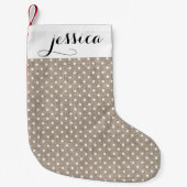 Faux Burlap en White Stippen Stocking Kleine Kerstsok (Voorkant)
