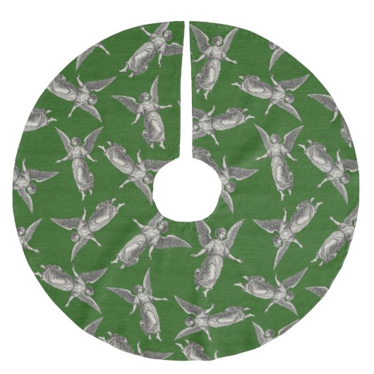 Faux burlap green Angel traditional Christmas Kerstboom Rok (Voorkant)