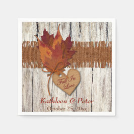 FAUX Burlap, hout, bladeren, hart bruiloft servett Servet