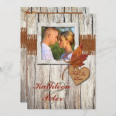 FAUX Burlap, Hout, Bladeren, Hart FOTO Huwelijk Kaart (Voorkant / Achterkant)