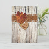 FAUX Burlap, Hout, Bladeren, Heart Wedding Invite Kaart (Staand voorkant)
