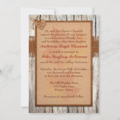 FAUX Burlap, Hout, Bladeren, Heart Wedding Invite Kaart (Achterkant)