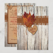 FAUX Burlap, Hout, Bladeren, Heart Wedding Invite Kaart (Voorkant / Achterkant)