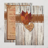 FAUX Burlap, Hout, bladeren, Heart Wedding Invite Kaart (Voorkant / Achterkant)