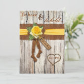 FAUX Burlap, Hout, Yellow Rose Wedding Invitation Kaart (Staand voorkant)