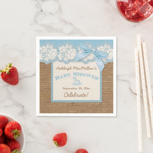 FAUX Burlap Ivoren kant, blauw Baby shower servett Servetten (Insitu)