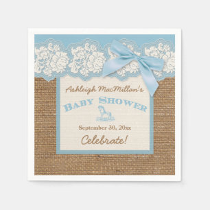 FAUX Burlap Ivoren kant, blauw Baby shower servett Servetten