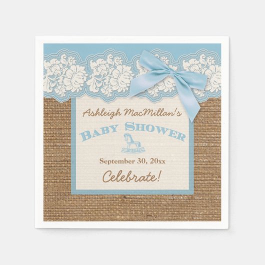 FAUX Burlap Ivoren kant, blauw Baby shower servett Servetten (Voorkant)