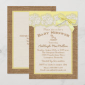 FAUX Burlap Ivoren kant, Geel Baby shower Uitnodig Kaart (Voorkant / Achterkant)