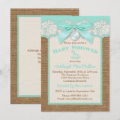 FAUX Burlap Ivory Lace, Aqua Baby shower nodigt ui Kaart (Voorkant / Achterkant)