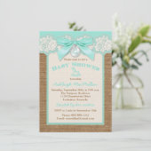 FAUX Burlap Ivory Lace, Aqua Baby shower nodigt ui Kaart (Staand voorkant)