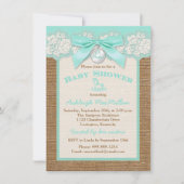 FAUX Burlap Ivory Lace, Aqua Baby shower nodigt ui Kaart (Voorkant)