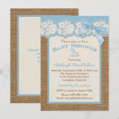 FAUX Burlap Ivory Lace, Blue Baby shower Invite 2 Kaart (Voorkant / Achterkant)