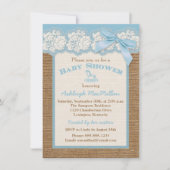 FAUX Burlap Ivory Lace, Blue Baby shower Invite 2 Kaart (Voorkant)