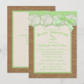 FAUX Burlap Ivory Lace, Green Baby shower Invite Kaart (Voorkant / Achterkant)