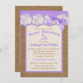 FAUX Burlap Ivory Lace, Paars Baby shower nodigt u Kaart (Voorkant / Achterkant)
