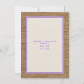 FAUX Burlap Ivory Lace, Paars Baby shower nodigt u Kaart (Achterkant)
