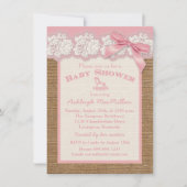 FAUX Burlap Ivory Lace, Roze Baby shower nodigt ui Kaart (Voorkant)