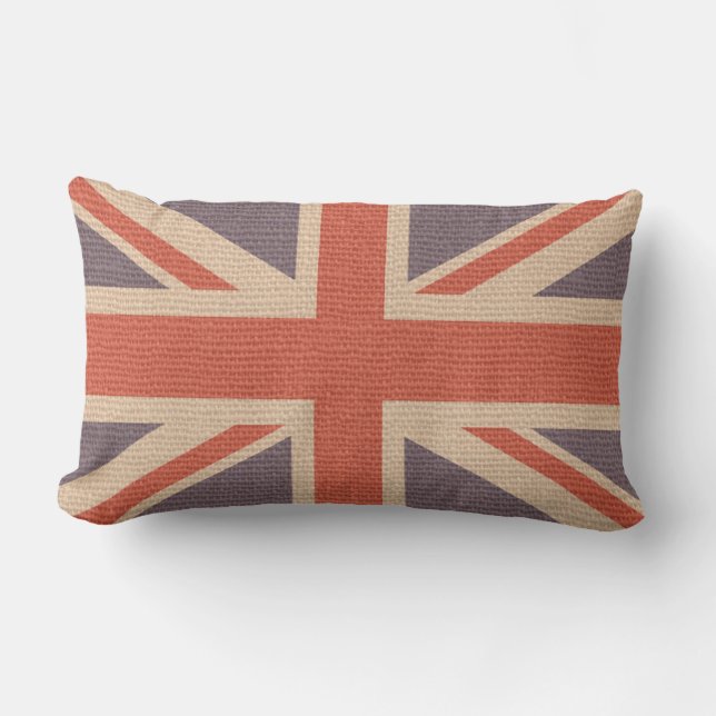 Faux burlap jute linnen look UK vlag Kussen (Voorkant)