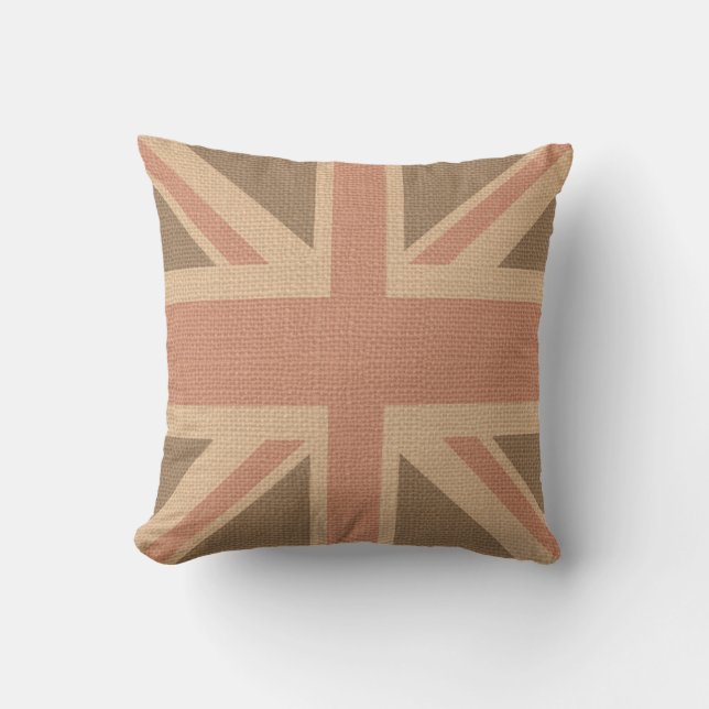 Faux burlap jute linnen look UK vlag Kussen (Voorkant)