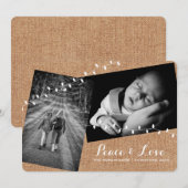Faux Burlap-kerstfoto's lichten vrede en liefde Feestdagenkaart (Voorkant / Achterkant)