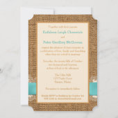 FAUX Burlap, Lace, Bow PHOTO Wedding Invite - Aqua Kaart (Achterkant)