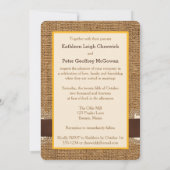 FAUX Burlap Lace Bow PHOTO Wedding Invite, Brown 3 Kaart (Achterkant)