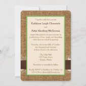 FAUX Burlap Lace Bow PHOTO Wedding Invite, Brown 4 Kaart (Achterkant)