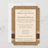 FAUX Burlap, Lace, Bow PHOTO Wedding Invite, Brown Kaart (Achterkant)