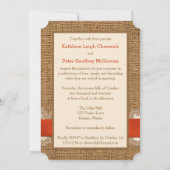 FAUX Burlap Lace Bow PHOTO Wedding Invite - Oranje Kaart (Achterkant)