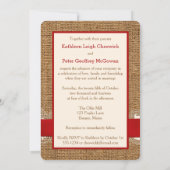 FAUX Burlap, Lace, Bow PHOTO Wedding Invite, Rood  Kaart (Achterkant)