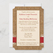 FAUX Burlap, Lace, Bow PHOTO Wedding Invite - Rood Kaart (Achterkant)