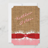 FAUX Burlap, Lace, Gingham Wedding Invite - Rood Kaart (Voorkant)