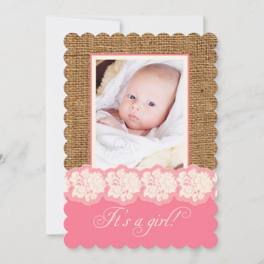FAUX Burlap, Lace Photo Baby shower nodigt uit Kaart (Voorkant)