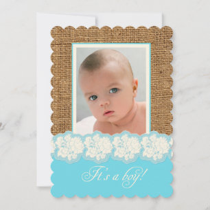 FAUX Burlap, Lace Photo Baby shower nodigt uit Kaart