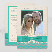 FAUX Burlap, Lace PHOTO Wedding Invite, Chevron 2 Kaart (Voorkant / Achterkant)