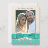 FAUX Burlap, Lace PHOTO Wedding Invite, Chevron 2 Kaart (Voorkant)