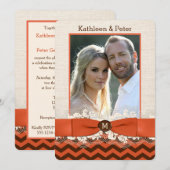 FAUX Burlap, Lace PHOTO Wedding Invite, Chevron 5 Kaart (Voorkant / Achterkant)